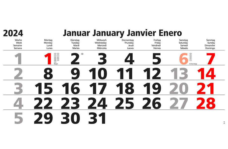 Detailansicht des Kalenderblatts beim 5-Monatskalender (Einblatt-Variante)