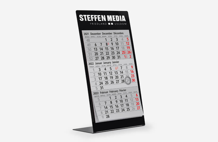 Tischkalender schwarz mit 3-Monatskalendarium